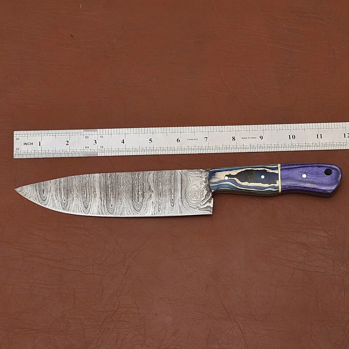 Hand-Forged Damascus Steel Chef Fillet Knife with Pakka Wood Handle & Leather Sheath