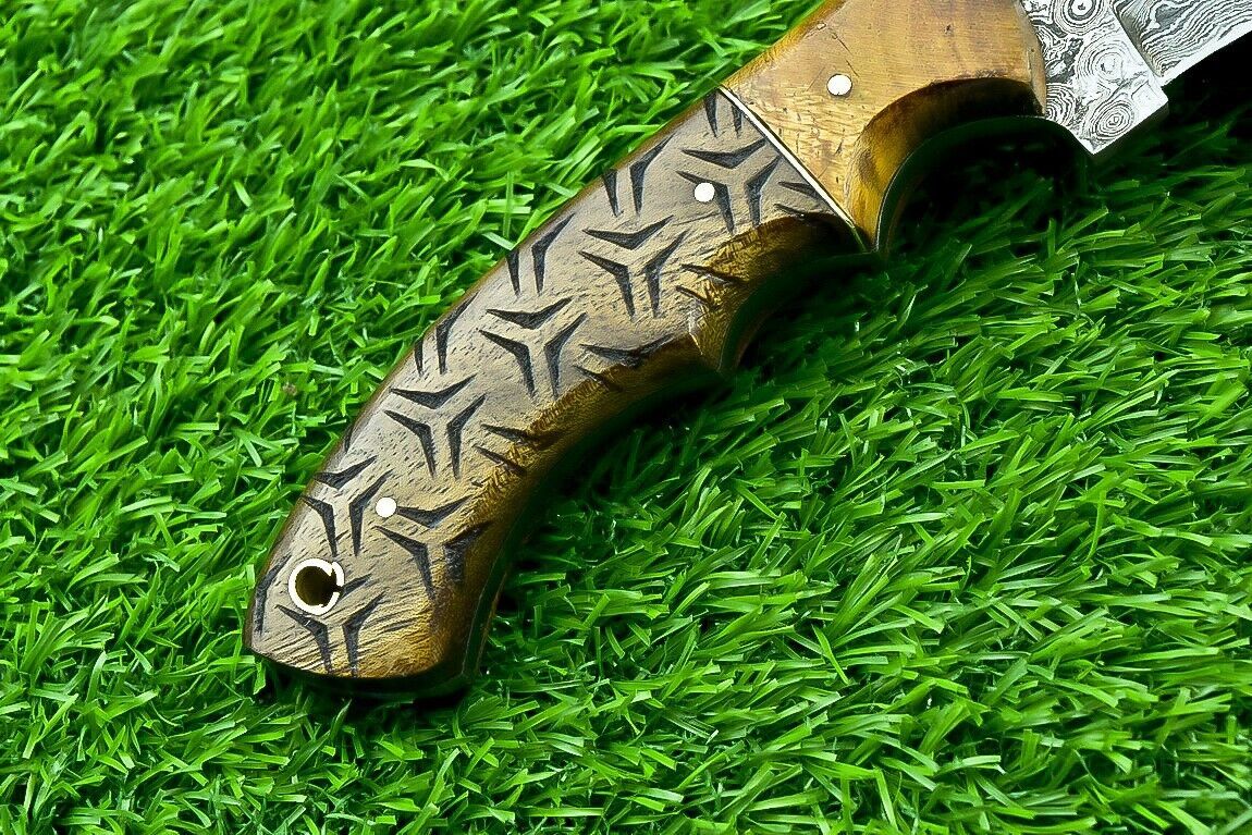 10 Inch Damascus Steel Bowie Tracker Knife with Natural Wood Handle