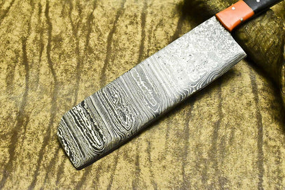 Handmade Damascus Steel Hunting Chef Knife with Bull Horn Handle – 12"