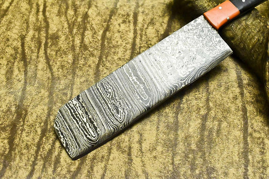 Handmade Damascus Steel Hunting Chef Knife with Bull Horn Handle – 12"