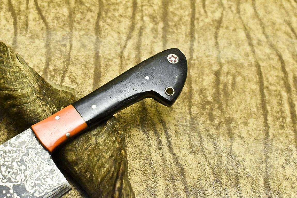 Handmade Damascus Steel Hunting Chef Knife with Bull Horn Handle – 12"