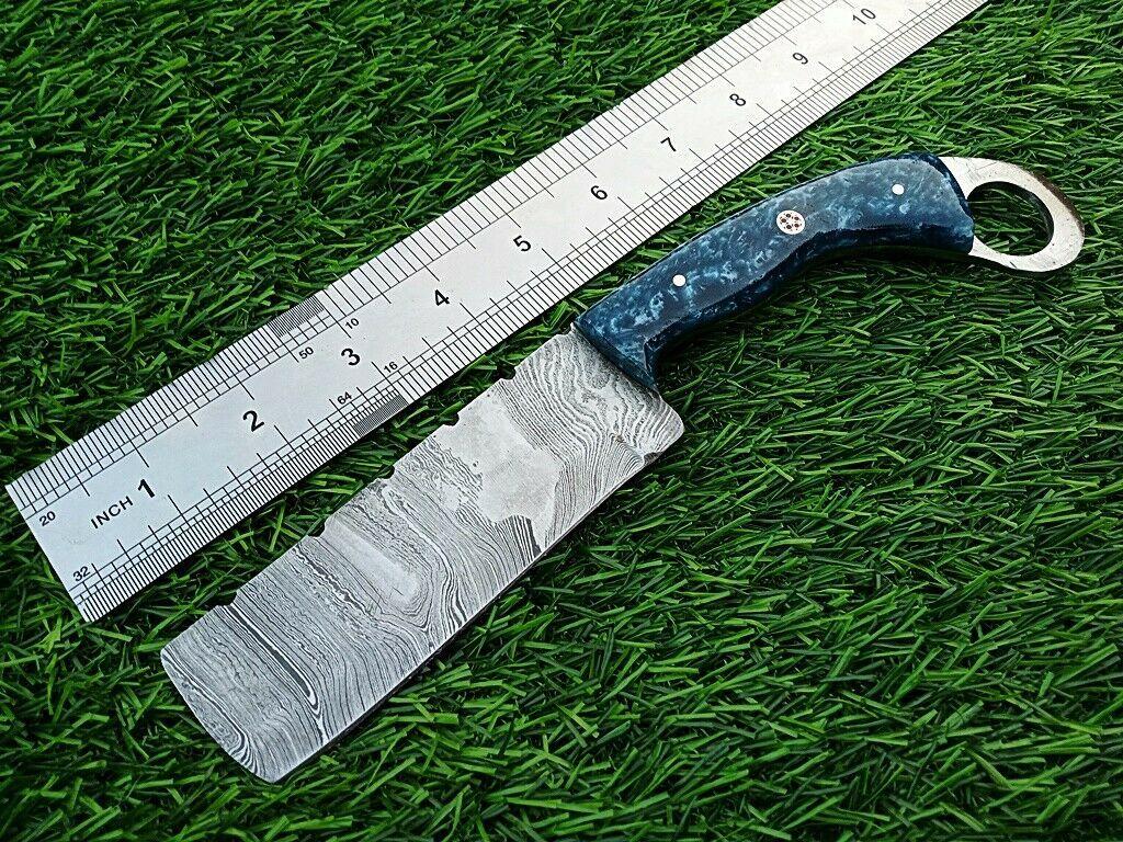 Best Damascus Steel Bull Cutter Knife Custom Cowboy 9" Bull Knife with Resin Handle