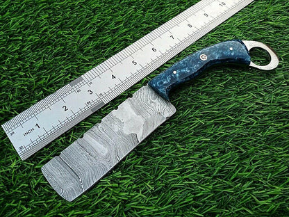 Best Damascus Steel Bull Cutter Knife Custom Cowboy 9" Bull Knife with Resin Handle