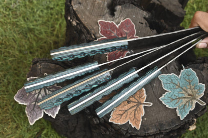 Custom Chef Knife Set Twist Damascus Steel with Hard Wood Handles – Lot of 5 Unique Decorative Knives