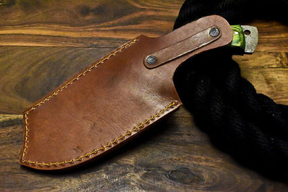 Hand Made Damascus Steel Hardwood Hunting Clever Chopper Axe Knife with Leather Sheath