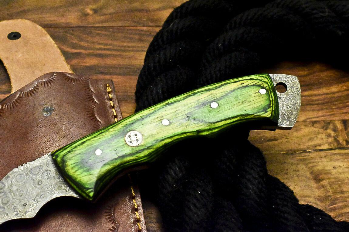 Hand Made Damascus Steel Hardwood Hunting Clever Chopper Axe Knife with Leather Sheath