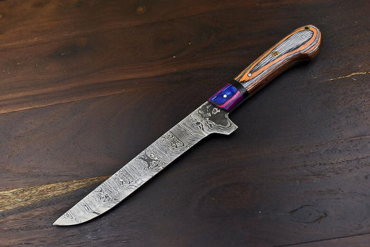 Rare Handmade Damascus Steel Chef Knife | Hard Wood Handle | Throwing & Hunting Knife