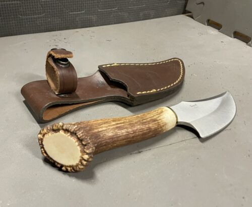 9" Skinner Knife – 440C Stainless Steel Blade with Stag Handle & Leather Belt Sheath