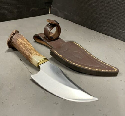9" Skinner Knife – 440C Stainless Steel Blade with Stag Handle & Leather Belt Sheath