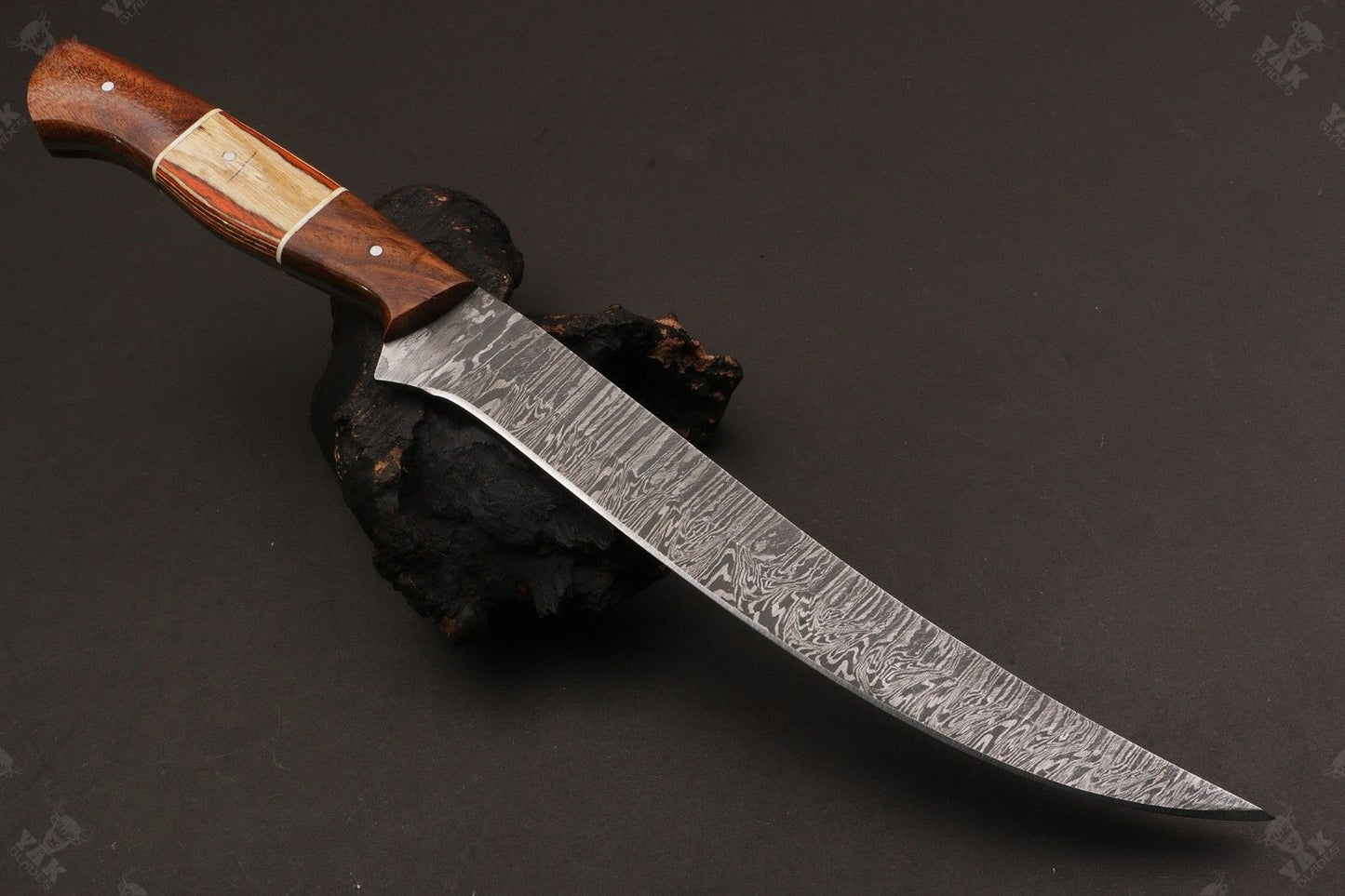 14" Custom Handmade Damascus Fillet Knife Fire Damascus Steel Fillet Knife