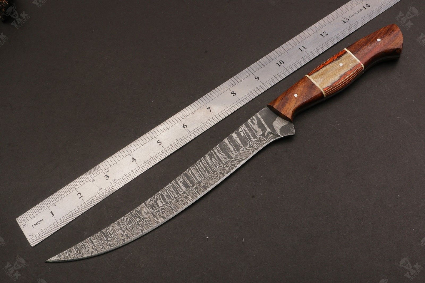 14" Custom Handmade Damascus Fillet Knife Fire Damascus Steel Fillet Knife