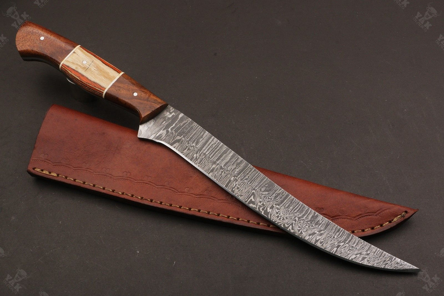 14" Custom Handmade Damascus Fillet Knife Fire Damascus Steel Fillet Knife
