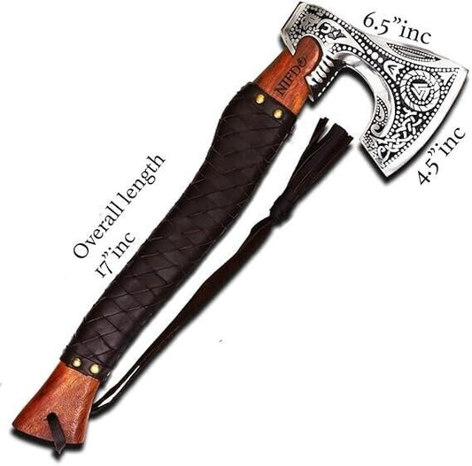Handmade Viking Axe Hatchet – 20" Russian Valknut Throwing Axe with Rosewood Handle & Leather Sheath
