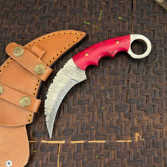7.25" Damascus Karambit Damascus Steel Karambit Hunting Knife With Wood Handle