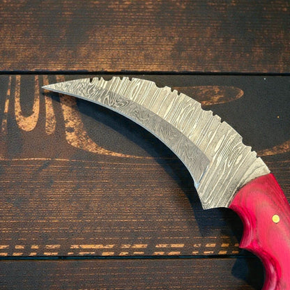 7.25" Damascus Karambit Damascus Steel Karambit Hunting Knife With Wood Handle