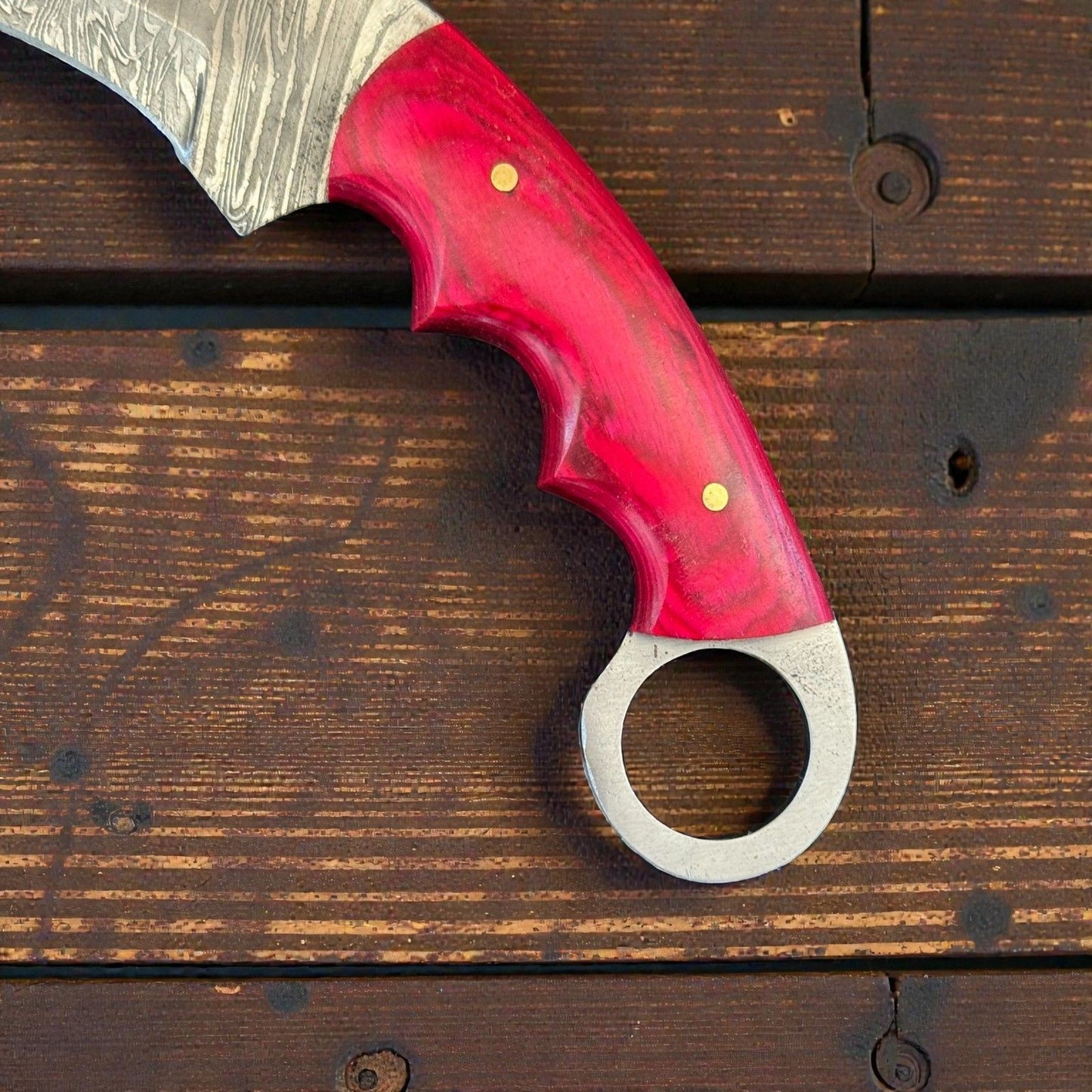 7.25" Damascus Karambit Damascus Steel Karambit Hunting Knife With Wood Handle