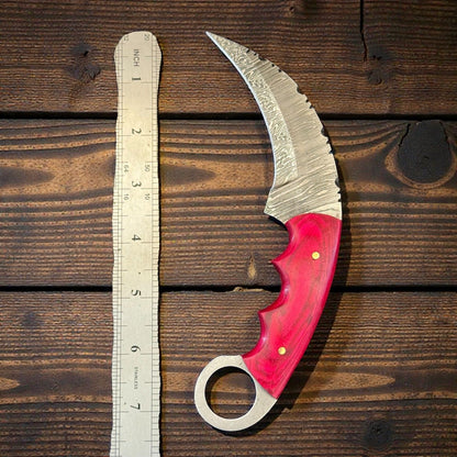 7.25" Damascus Karambit Damascus Steel Karambit Hunting Knife With Wood Handle