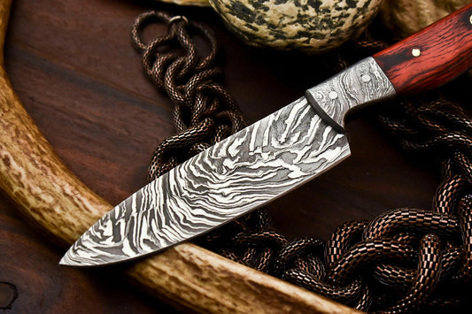 Handmade Damascus Steel Chef Kitchen Knife 9" | Full Tang, 4.5" Blade, Hardwood Handle, Custom Forged