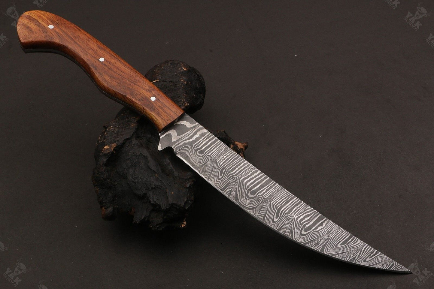 12" Handmade Twist Damascus Fillet Knife & Damascus Steel Fillet Knife With Wood Handle