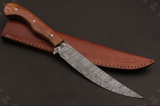 12" Handmade Twist Damascus Fillet Knife & Damascus Steel Fillet Knife With Wood Handle