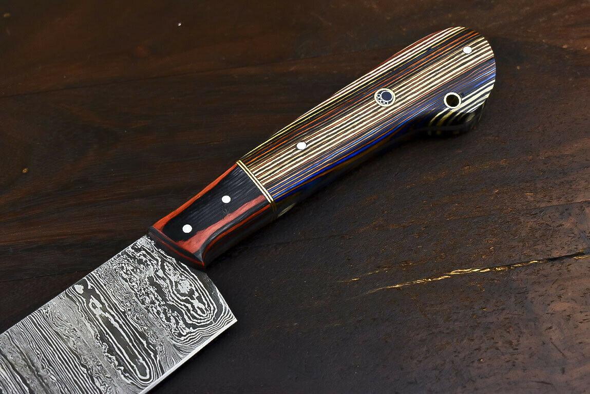 Handmade Wild Life Damascus Steel Hunting & Chef Knife with Hard Wood Handle, 7.6-Inch Blade, 13.4-Inch Overall, Wooden Bolster, Full Tang, Oil-Tempered 58-60 HRC