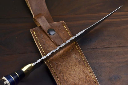 15 Inch Handmade Damascus Steel Bowie Knife with Stag Antler Handle