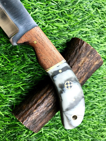 9" Handmade Stainless Steel Skinner Knife with 5" Forged Blade & Leather Belt Sheath
