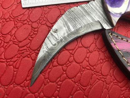 8" Handmade Best Damascus Karambit Damascus Steel Hunting Knife With Resin Handle