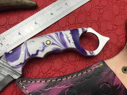 8" Handmade Best Damascus Karambit Damascus Steel Hunting Knife With Resin Handle