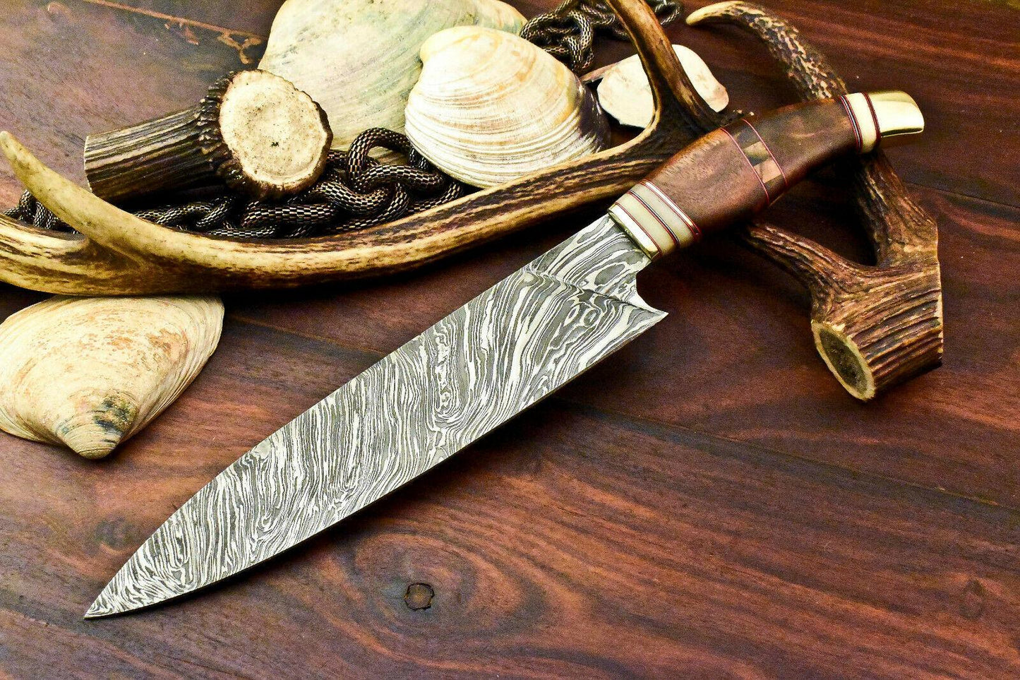 Handmade Damascus Steel Chef Kitchen Full Tang Knife 15.5" wood Handle