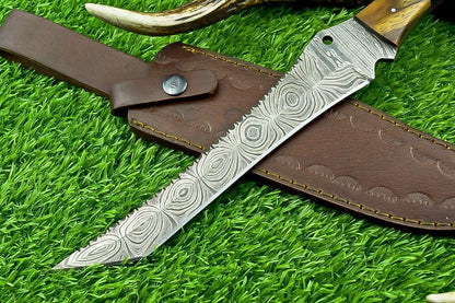 14 Inch Damascus Steel Bowie Knife with Natural Wood Handle
