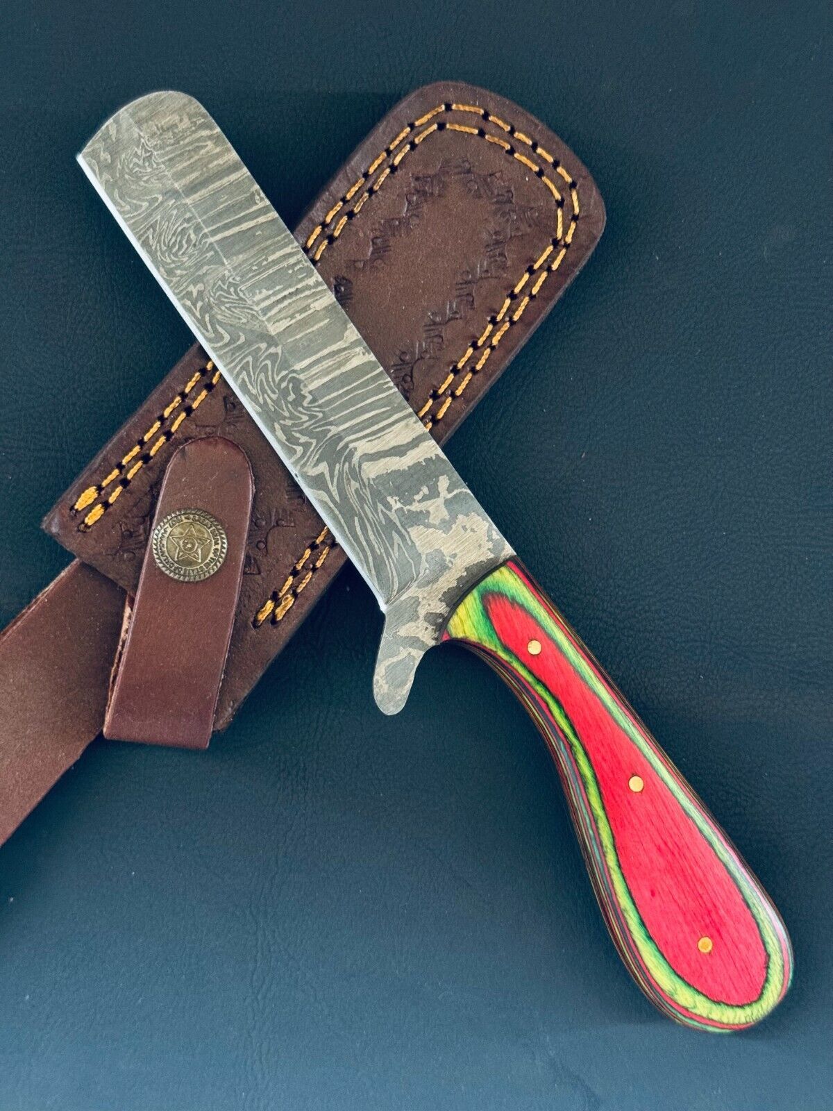 12" Bull Cutter Knife Fire Storm Damascus Steel Bull Cutter Knife With Pakkawood Handle