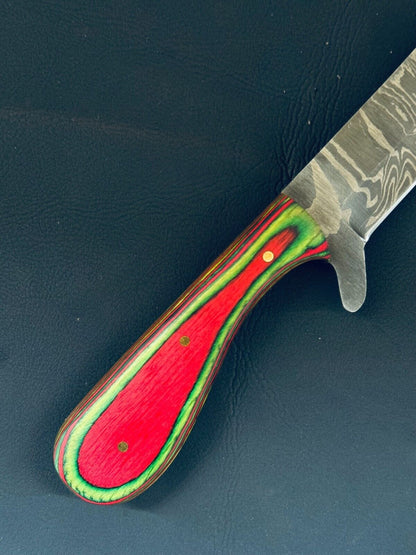 12" Bull Cutter Knife Fire Storm Damascus Steel Bull Cutter Knife With Pakkawood Handle
