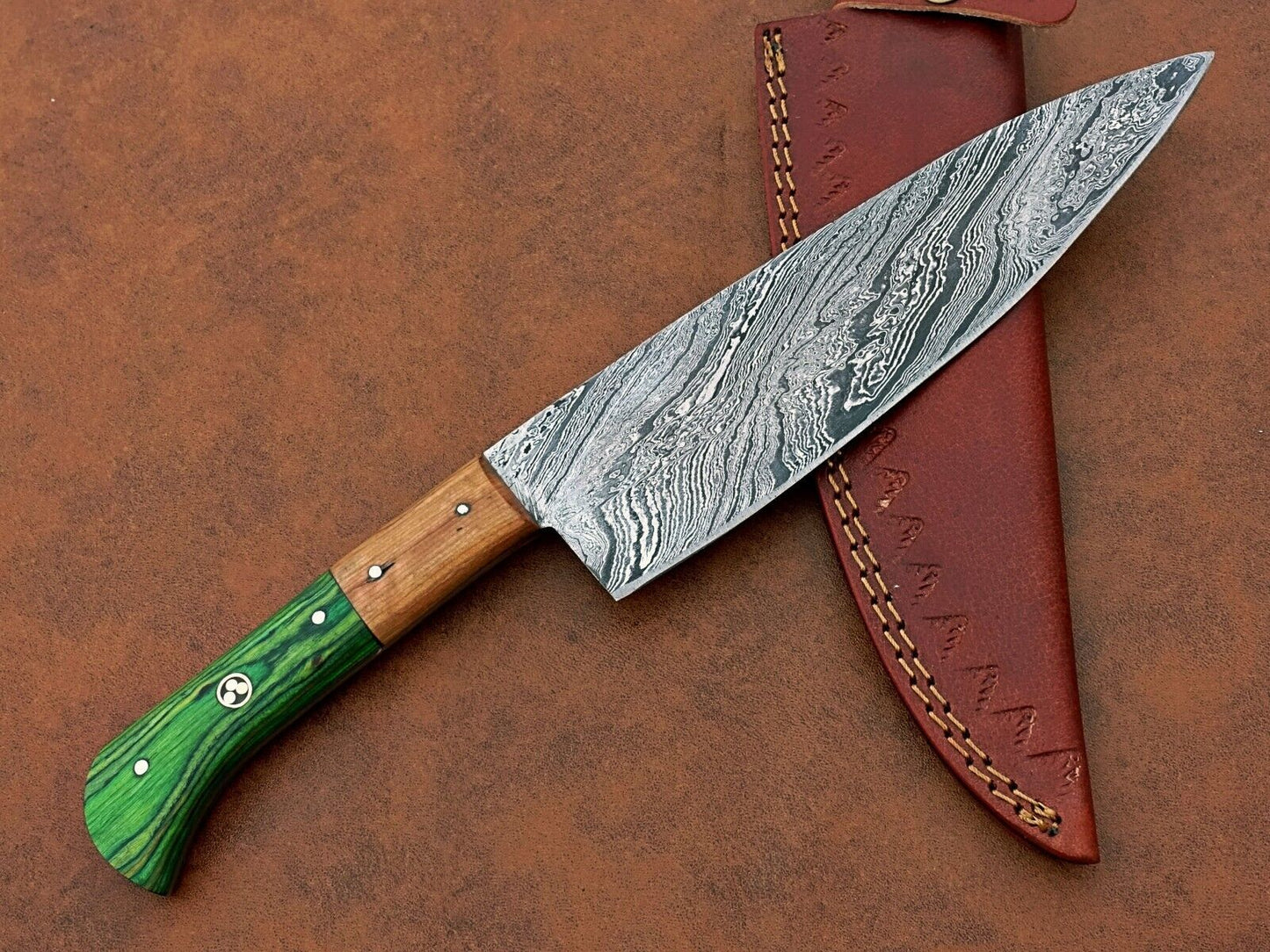 Custom Hand Forged Damascus Chef Knife Camping & Kitchen Knife with Leather Sheath – Gift