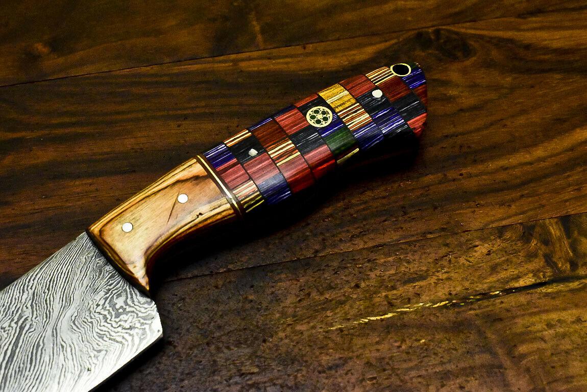 Custom Handmade Damascus Steel Hunting Chef Knife – Olive Wood Handle, 11.6"