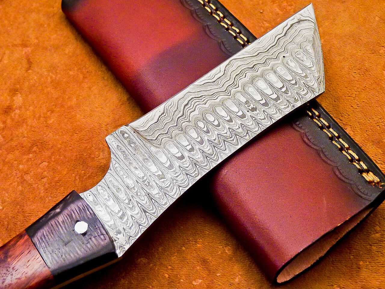 9.5" Handmade Damascus Steel Bowie Knife with Natural Wood Handle