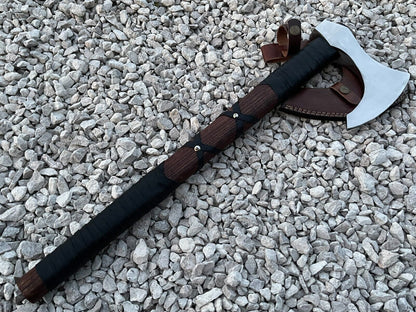 Viking Hunting Axe | Custom Handmade Carbon Steel Blade with Leather Wrapped Handle