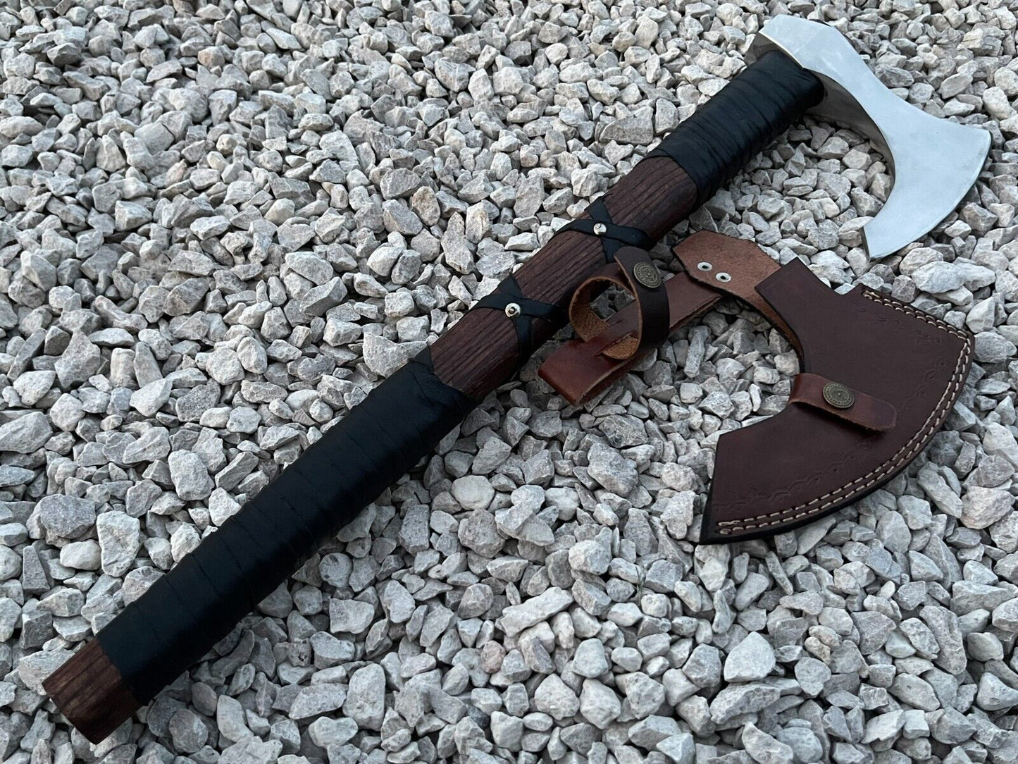 Viking Hunting Axe | Custom Handmade Carbon Steel Blade with Leather Wrapped Handle