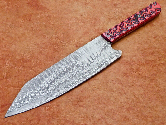 13" Professional Chef Kitchen Knife – Handmade Damascus Steel Blade with Hard Wood Handle