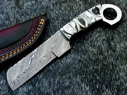 10" Damascus Steel Cowboy Bull Cutter Bowie Knife – Resin Handle