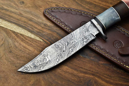 Heritage Forge 12 Inch Handmade Damascus Bowie Knife with Camel Bone Handle