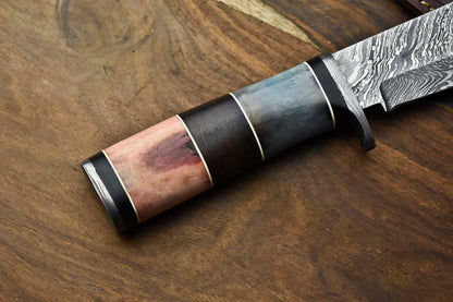 Heritage Forge 12 Inch Handmade Damascus Bowie Knife with Camel Bone Handle
