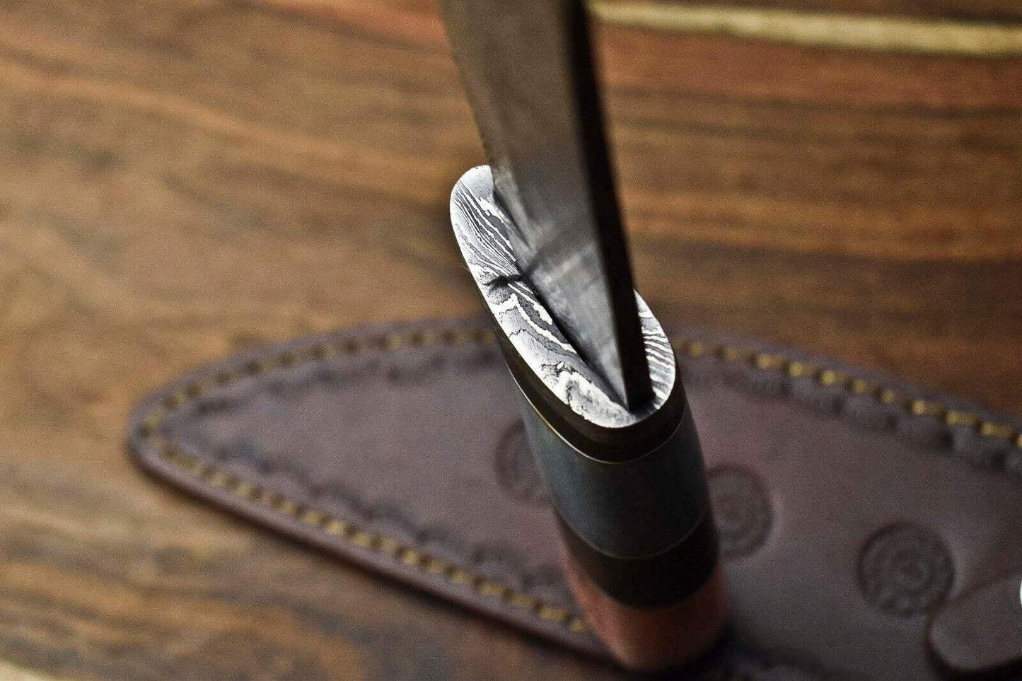 Heritage Forge 12 Inch Handmade Damascus Bowie Knife with Camel Bone Handle