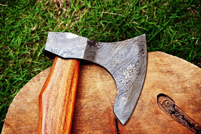 Handmade Axe Hatchet Tomahawk Wood Handle | Hand Forged Damascus Steel Twist Pattern – 17.5-Inch Viking Axe with Leather Sheath