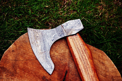 Handmade Axe Hatchet Tomahawk Wood Handle | Hand Forged Damascus Steel Twist Pattern – 17.5-Inch Viking Axe with Leather Sheath