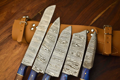 Lot Of 5 Handmade Damascus Steel Blade Chef Knife Set – 100% Forged, Hammered Kitchen Knives