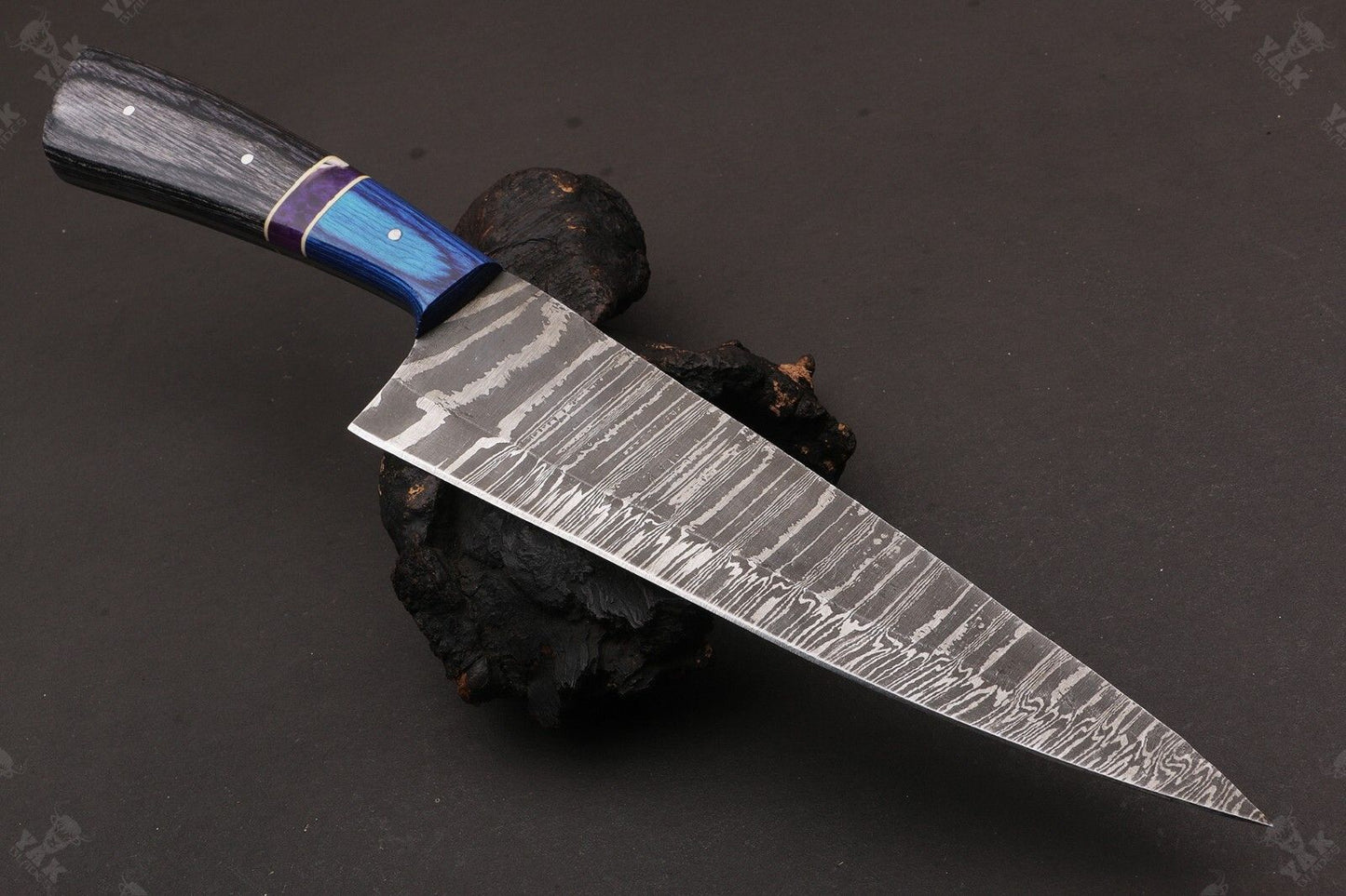 13” Fire Storm Handmade Damascus Steel Chef Knife – Resin Handle with Brass Pins – Made in Pakistan