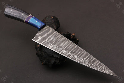 13” Fire Storm Handmade Damascus Steel Chef Knife – Resin Handle with Brass Pins – Made in Pakistan