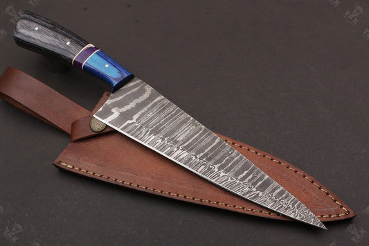 13” Fire Storm Handmade Damascus Steel Chef Knife – Resin Handle with Brass Pins – Made in Pakistan