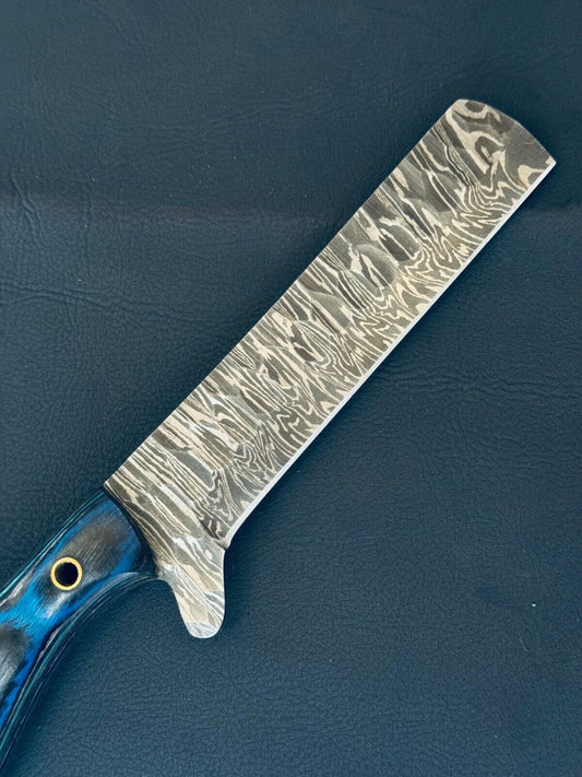 Best Cowboy Bull Cutter Knife Fire Storm Damascus Steel Bull Cutter Knife With Pakkawood Handle